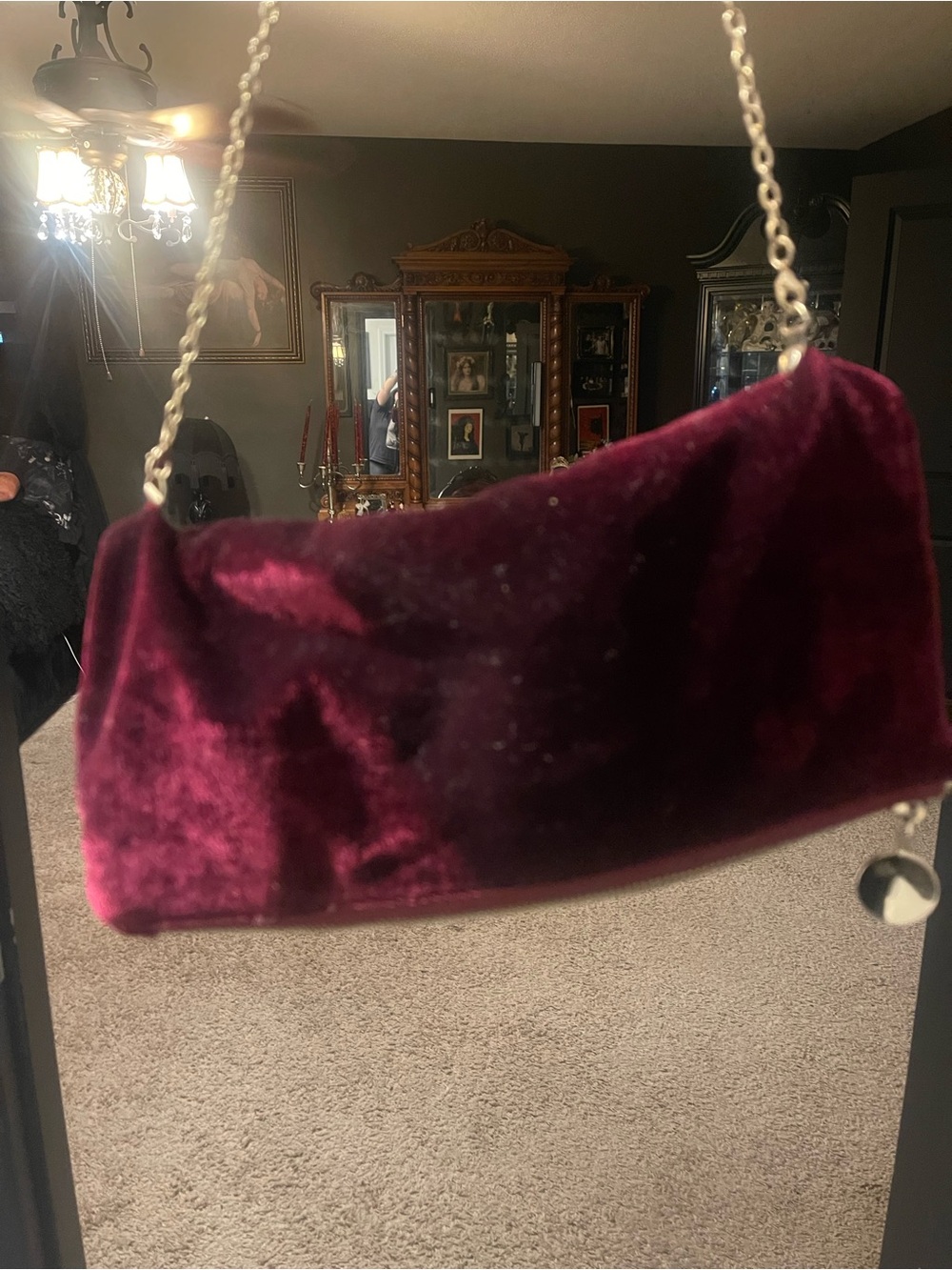 Burgundy velvet fold over bag